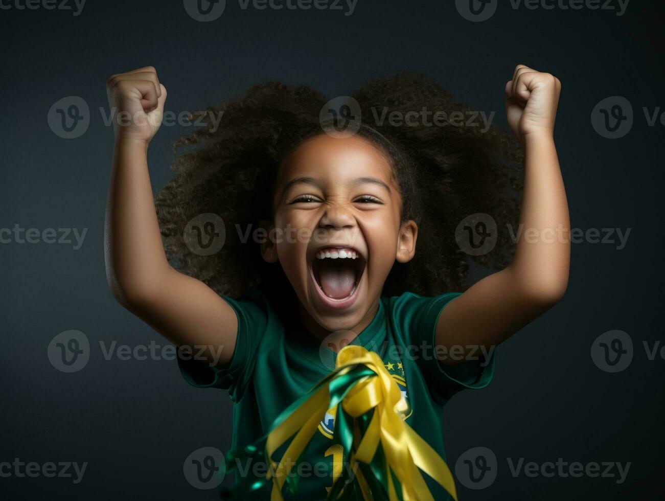 Brazilian kid celebrates his soccer teams victory AI Generative photo