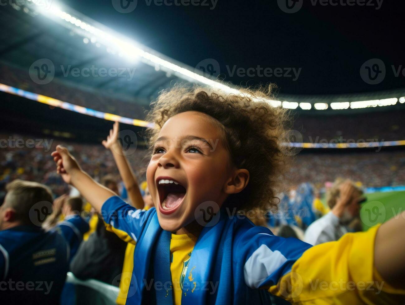 brasileño niño celebra su fútbol equipos victoria ai generativo foto