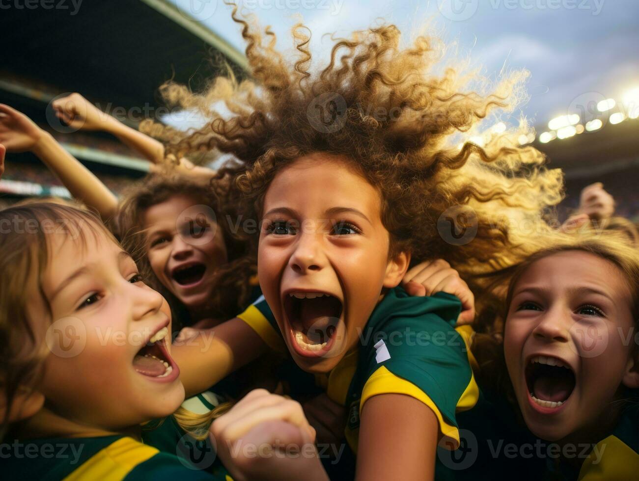 Brazilian kid celebrates his soccer teams victory AI Generative photo