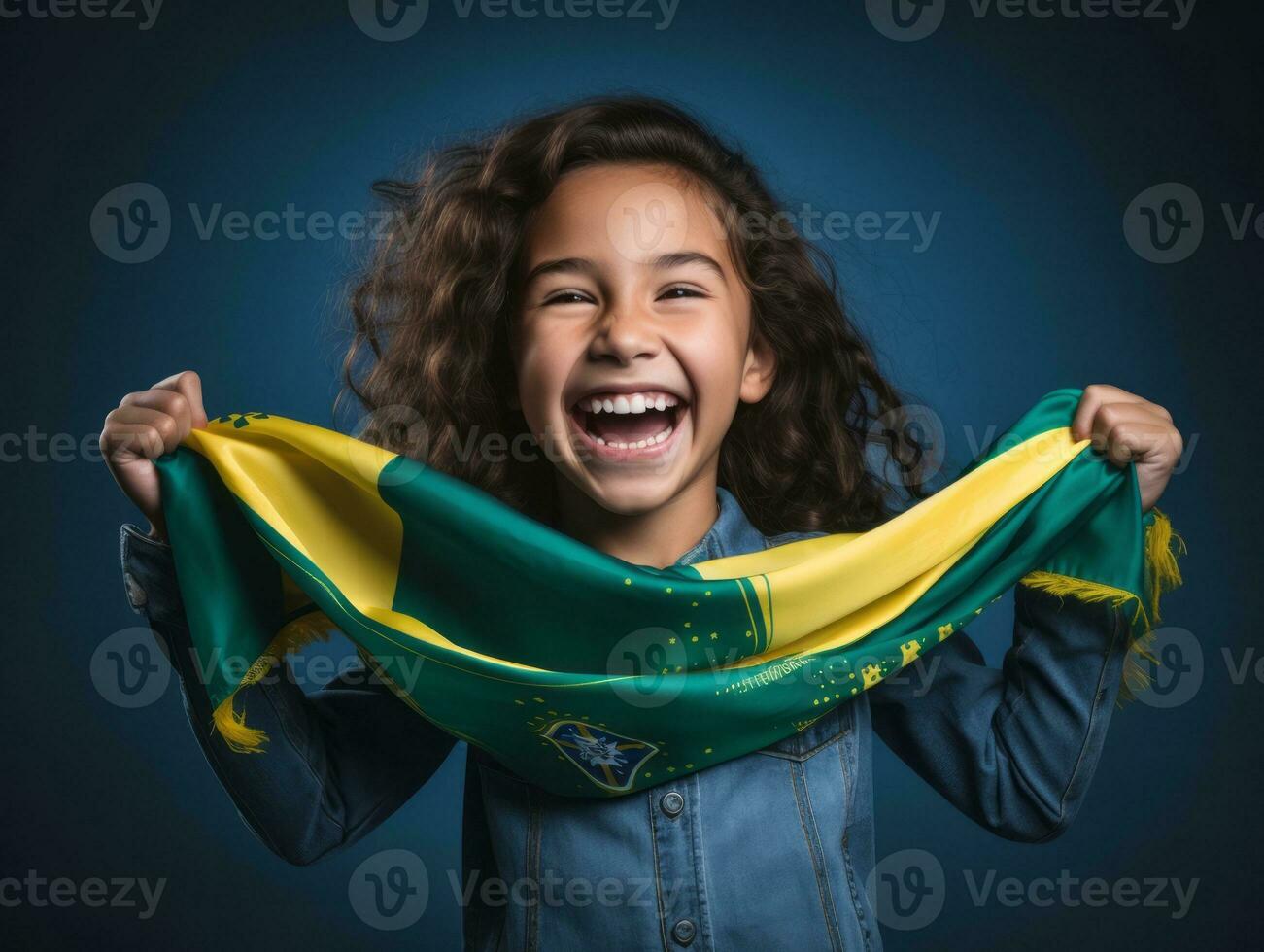 Brazilian kid celebrates his soccer teams victory AI Generative photo