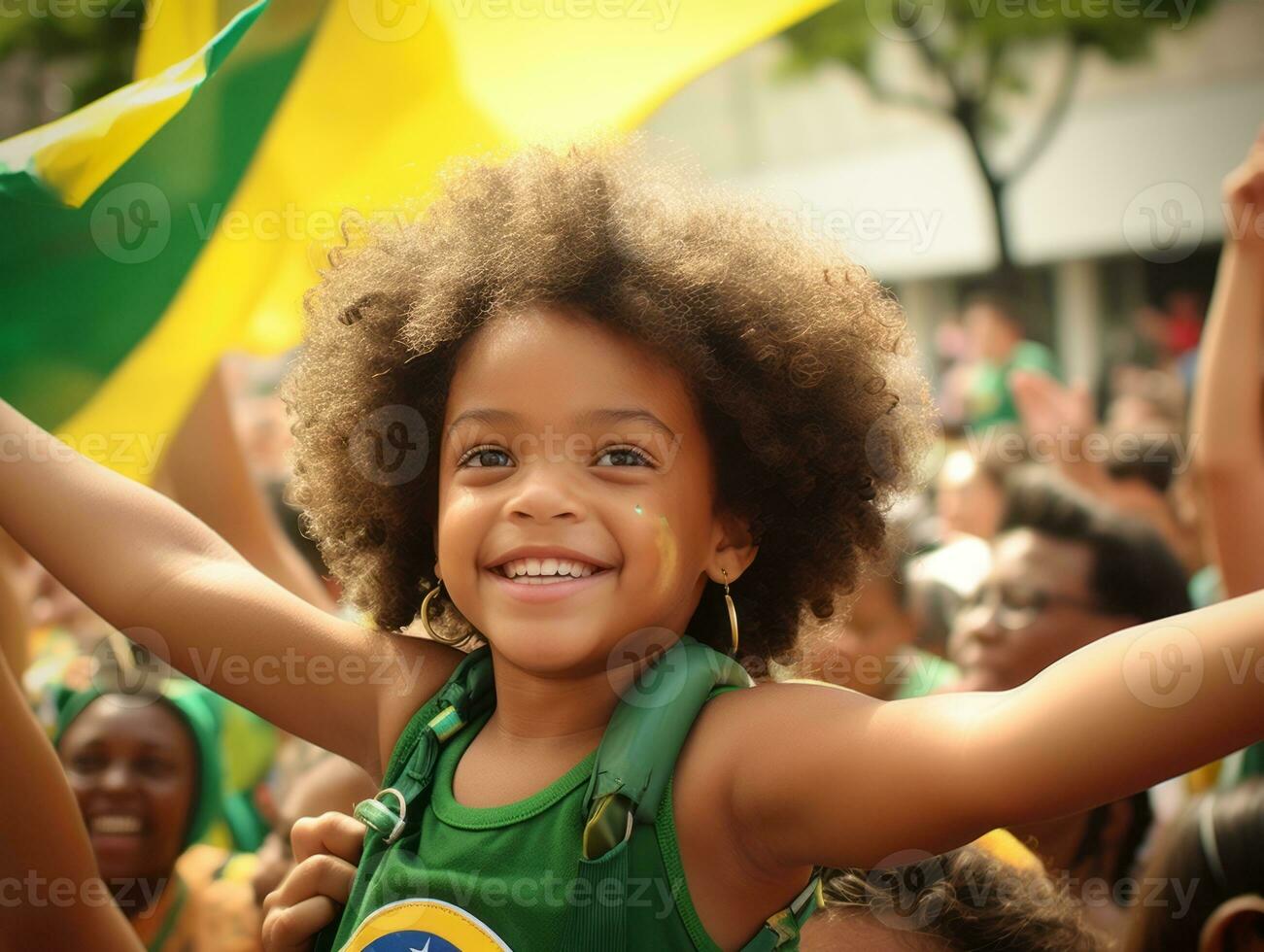 Brazilian kid celebrates his soccer teams victory AI Generative photo