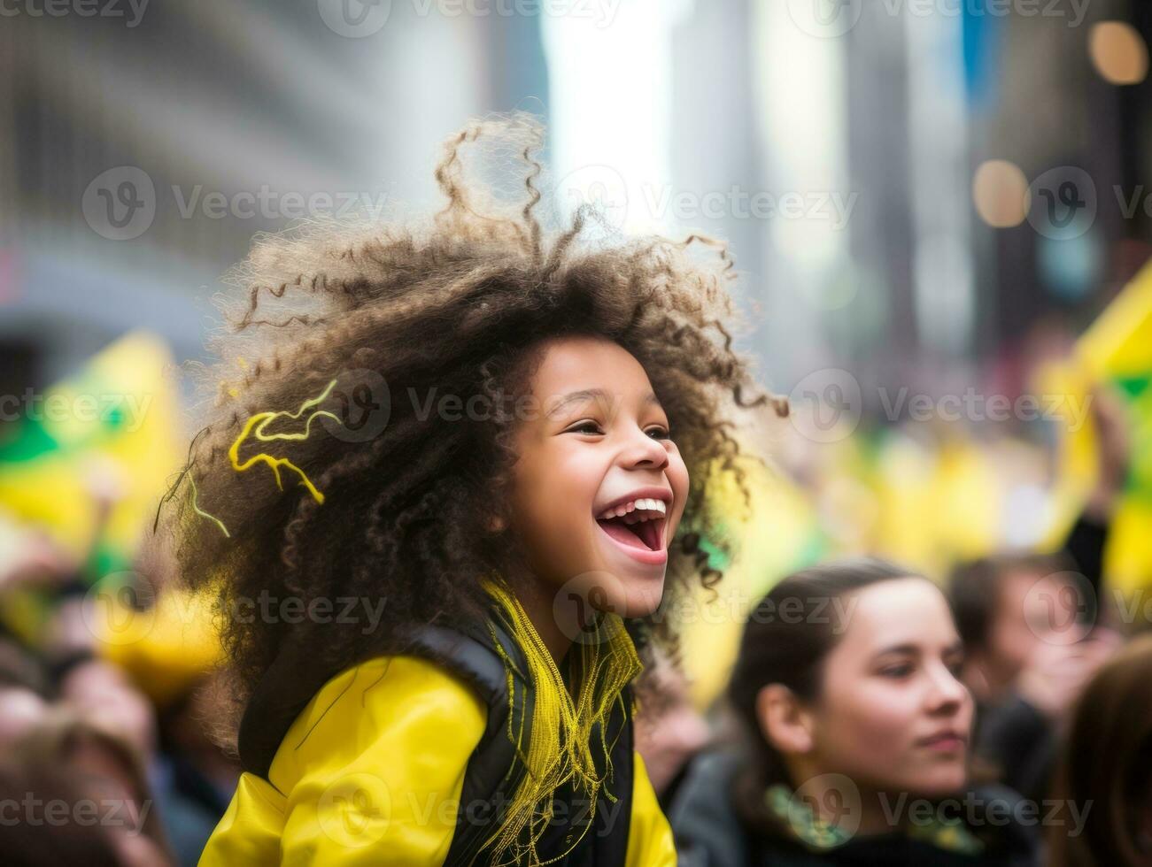 Brazilian kid celebrates his soccer teams victory AI Generative photo