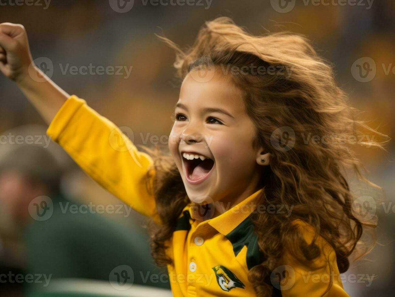 Brazilian kid celebrates his soccer teams victory AI Generative photo