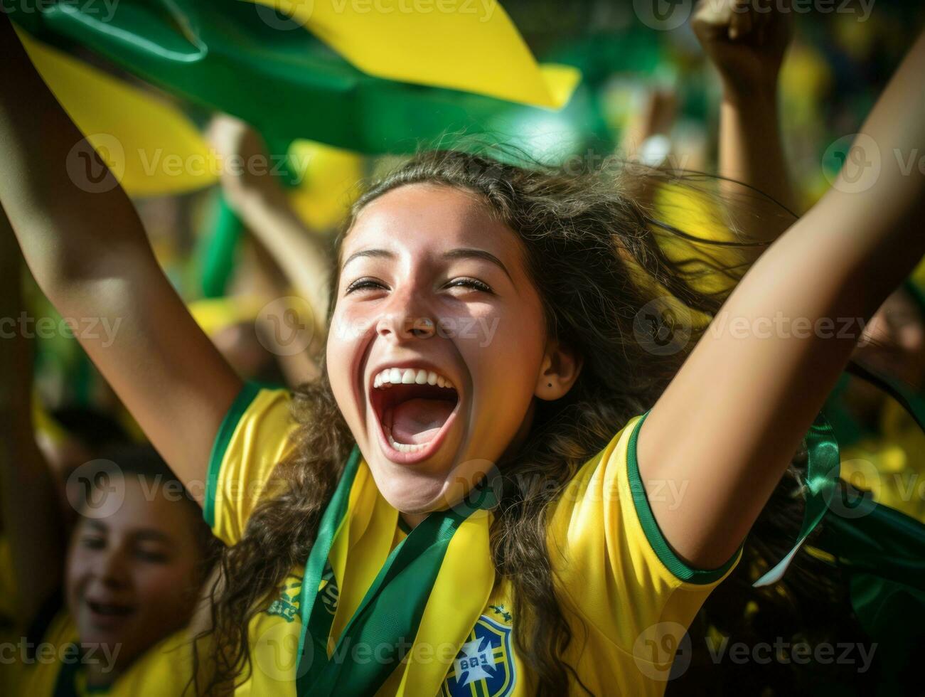 brasileño niño celebra su fútbol equipos victoria ai generativo foto