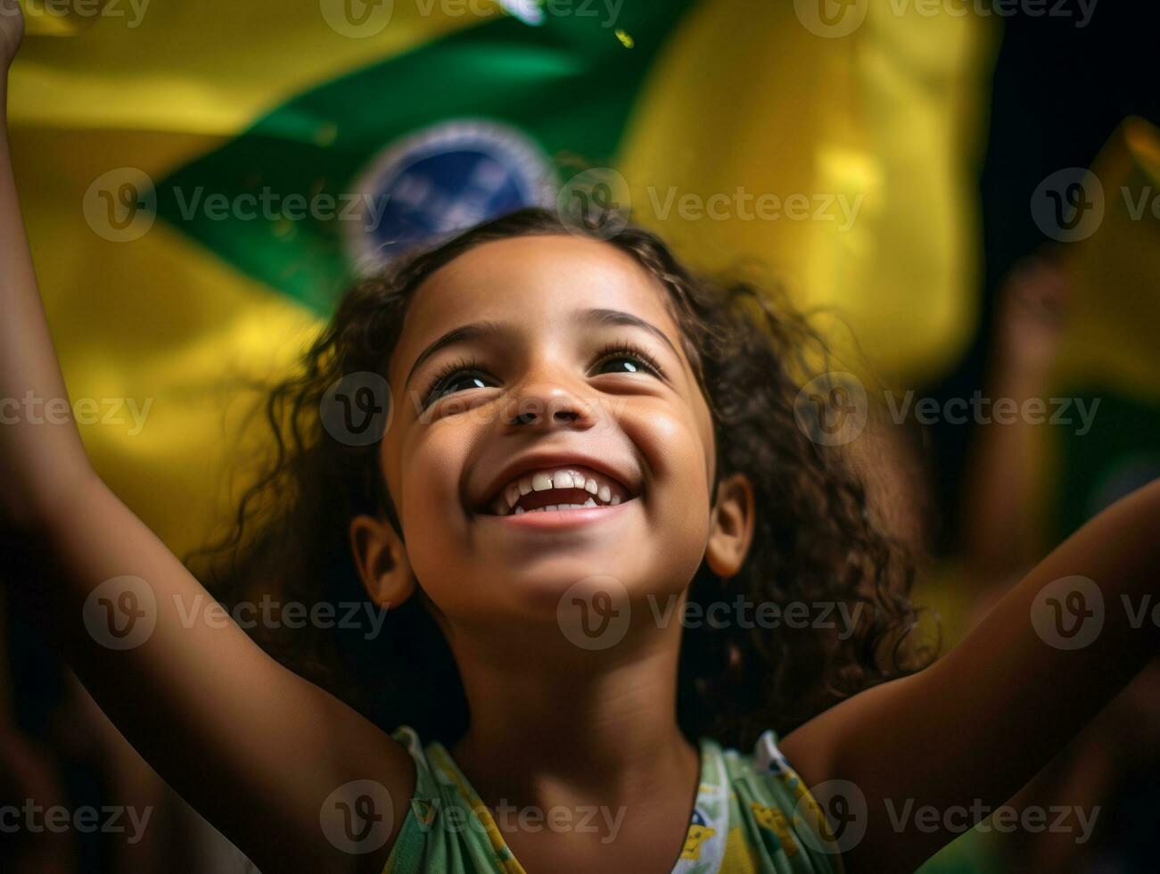 Brazilian kid celebrates his soccer teams victory AI Generative photo