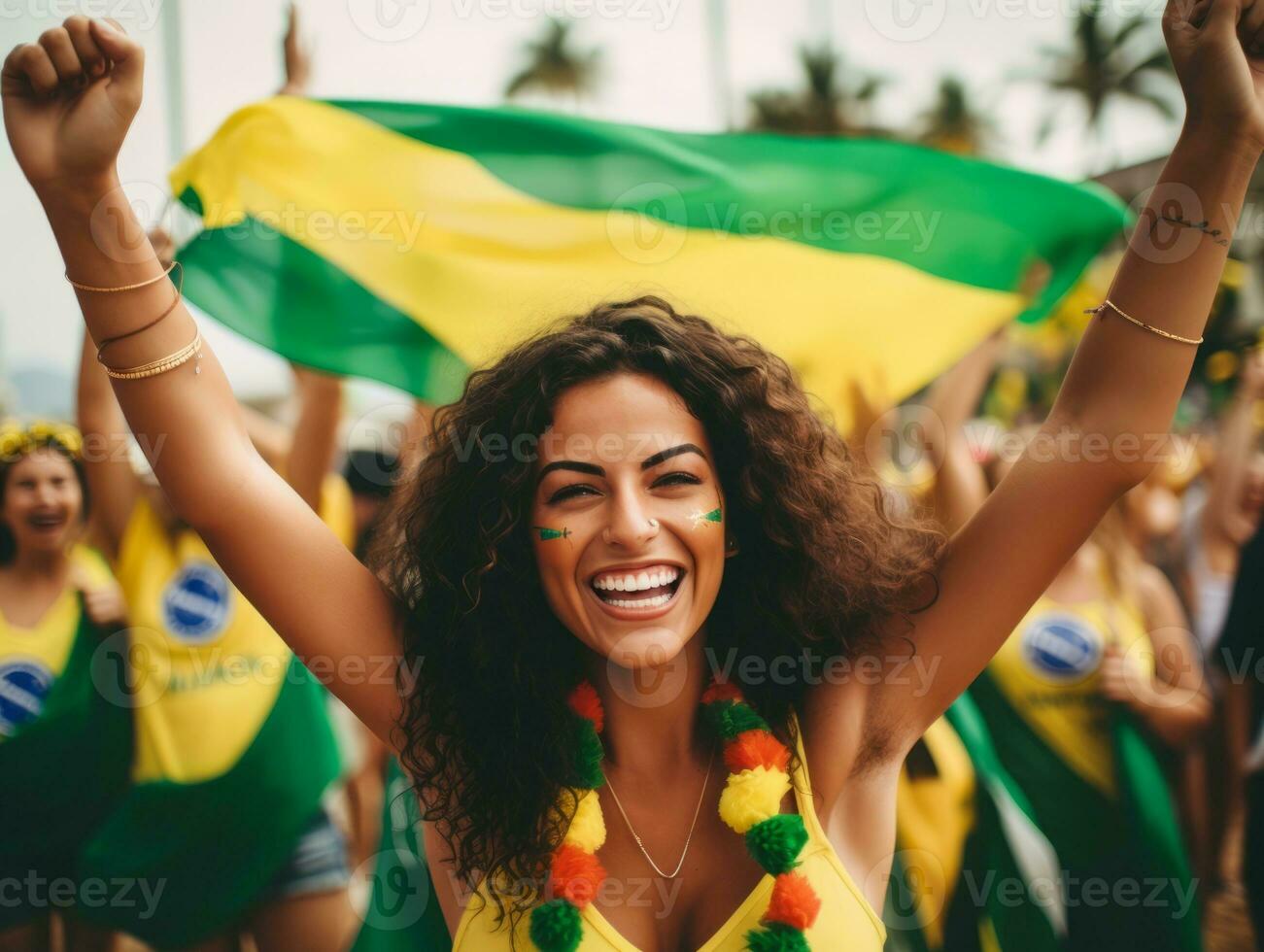 Brazilian woman celebrates her soccer teams victory AI Generative photo