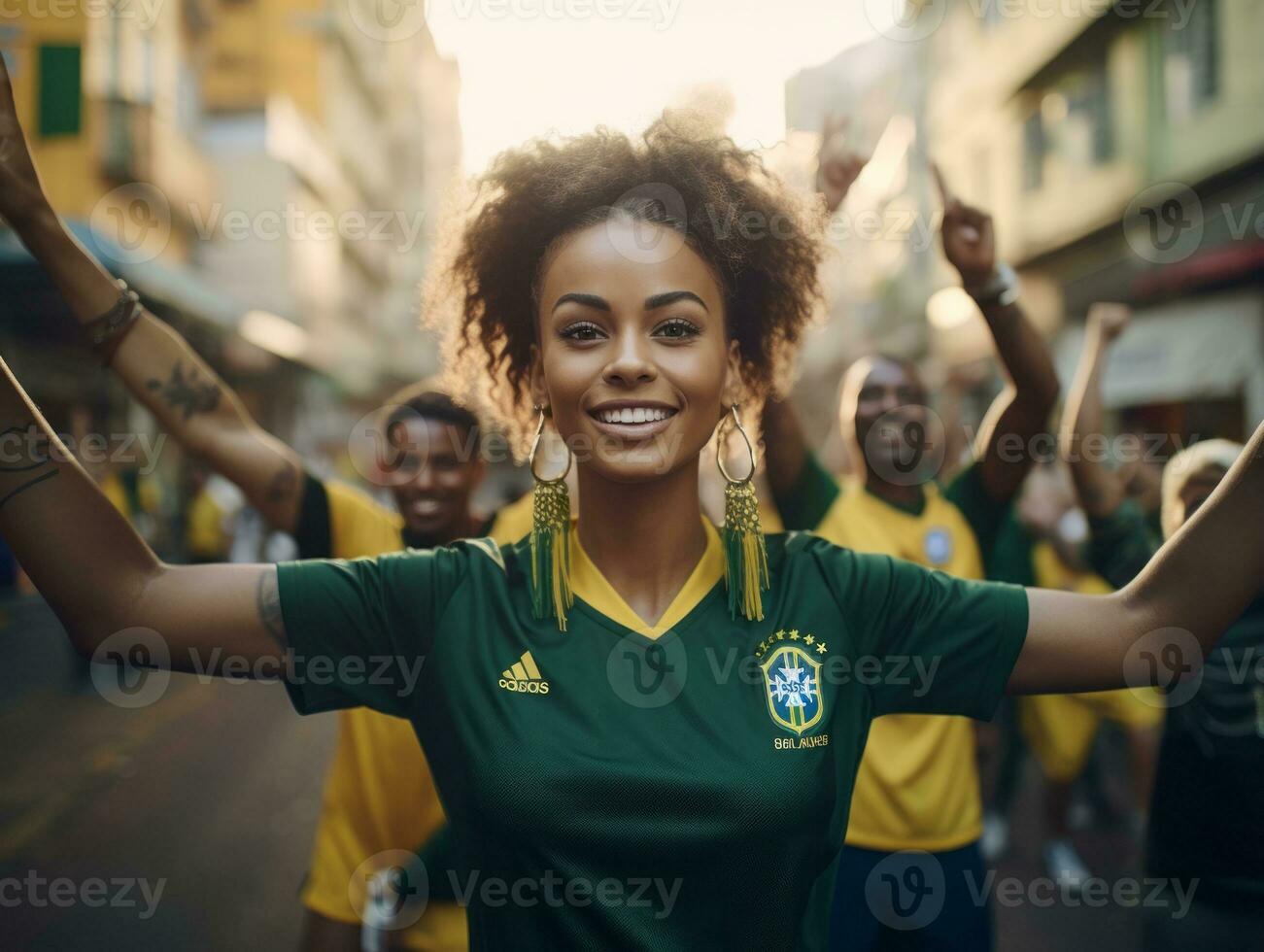 Brazilian woman celebrates her soccer teams victory AI Generative photo