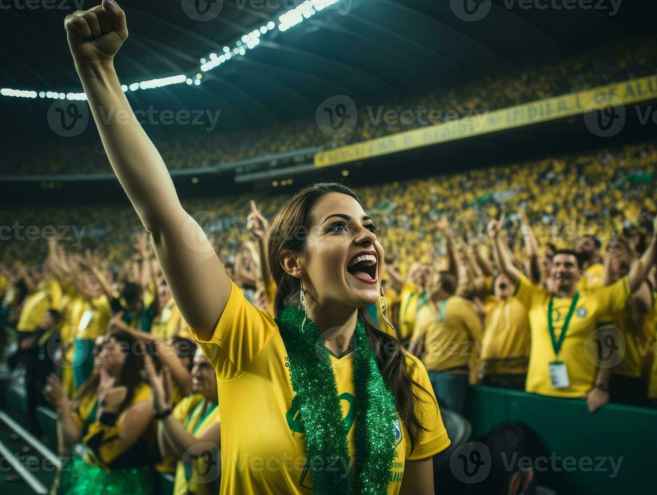 Brazilian woman celebrates her soccer teams victory AI Generative photo