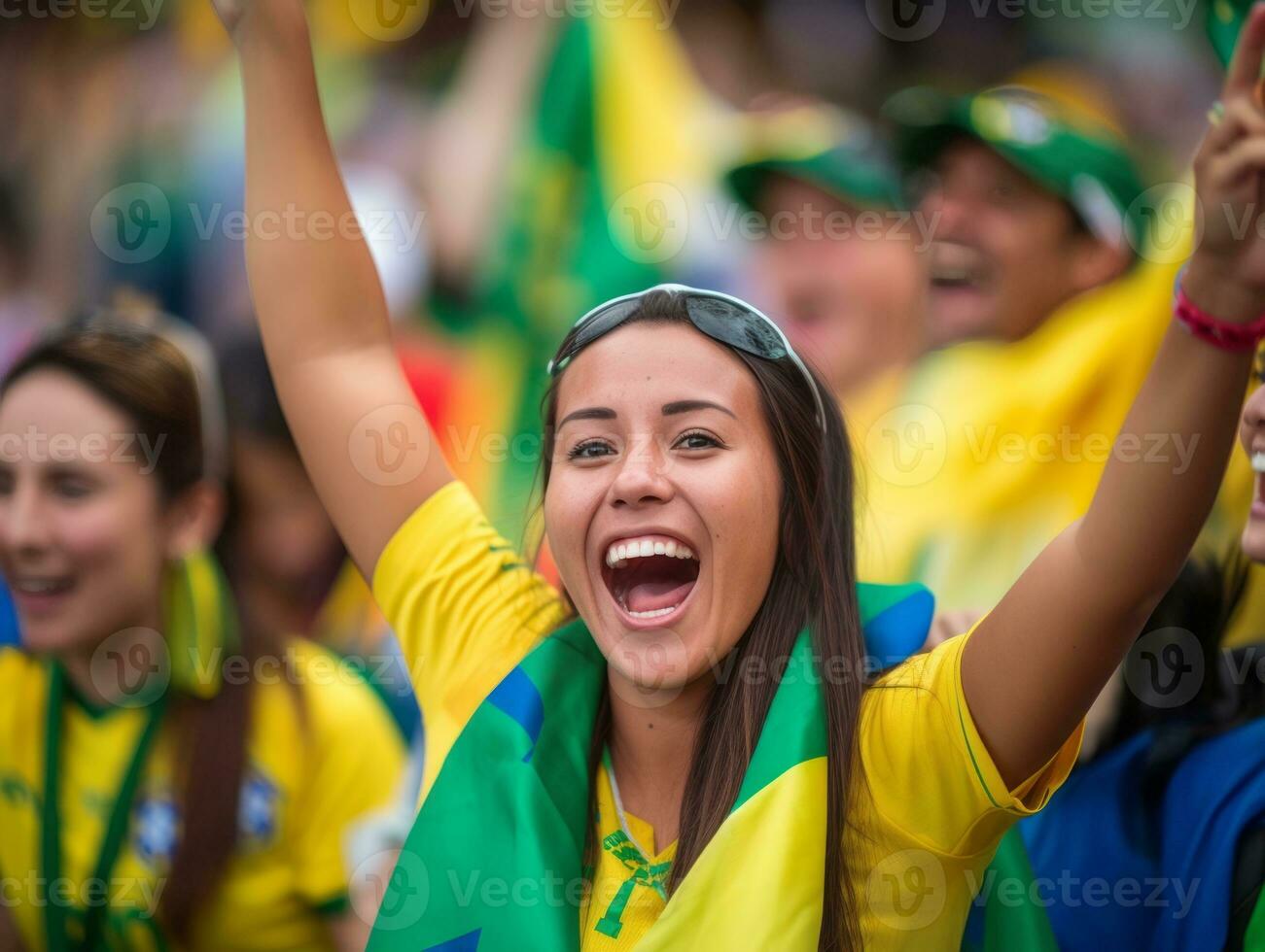 Brazilian woman celebrates her soccer teams victory AI Generative photo