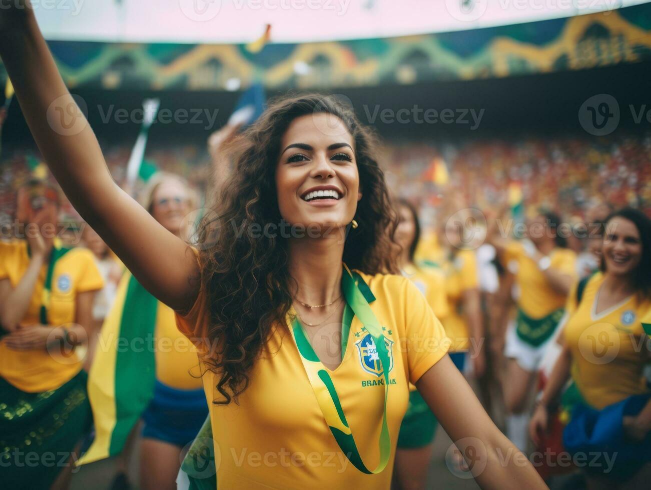 Brazilian woman celebrates her soccer teams victory AI Generative photo