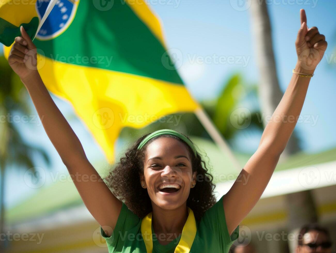 Brazilian woman celebrates her soccer teams victory AI Generative photo