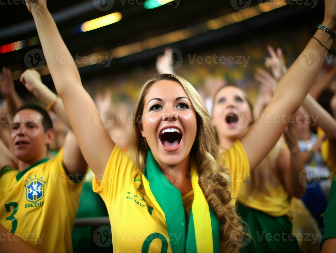 Brazilian woman celebrates her soccer teams victory AI Generative photo