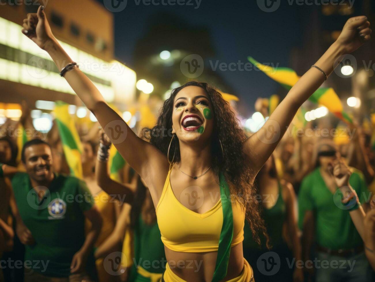 Brazilian woman celebrates her soccer teams victory AI Generative photo