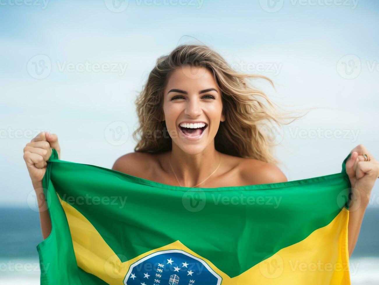 Brazilian woman celebrates her soccer teams victory AI Generative photo