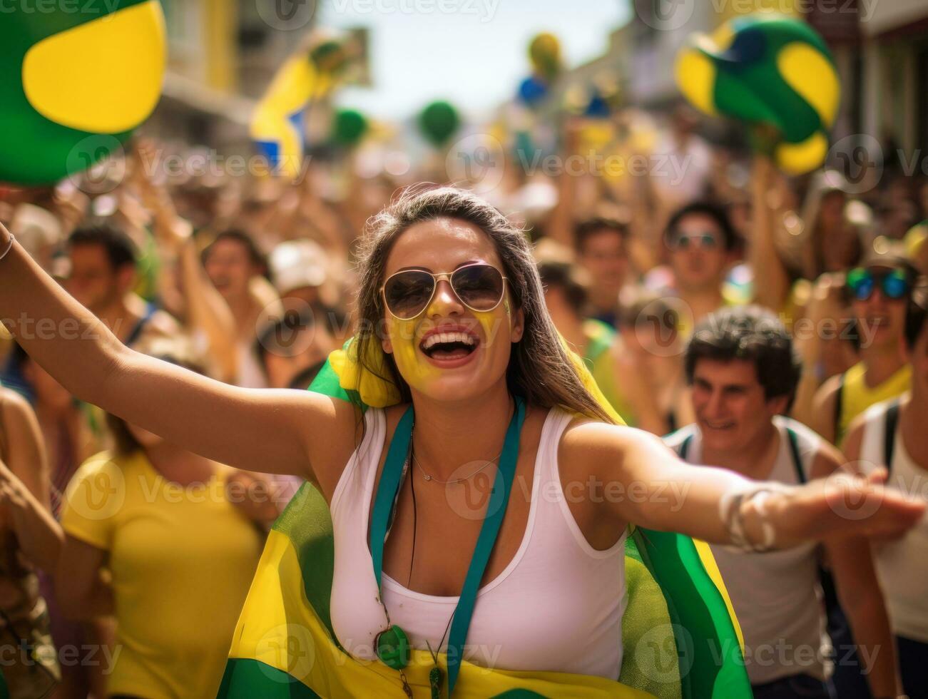 Brazilian woman celebrates her soccer teams victory AI Generative photo