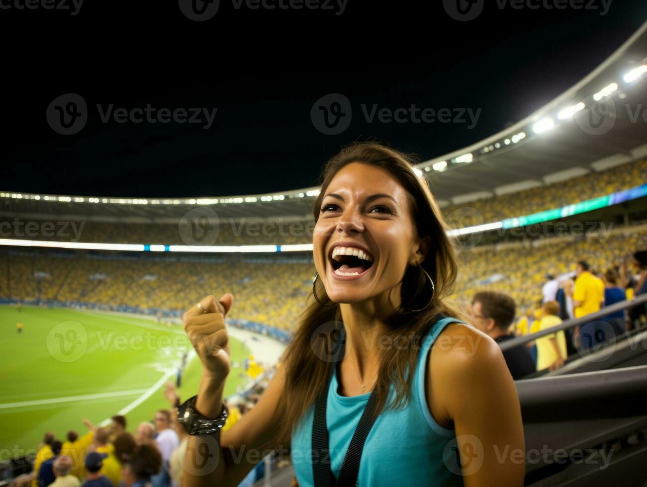 Brazilian woman celebrates her soccer teams victory AI Generative photo