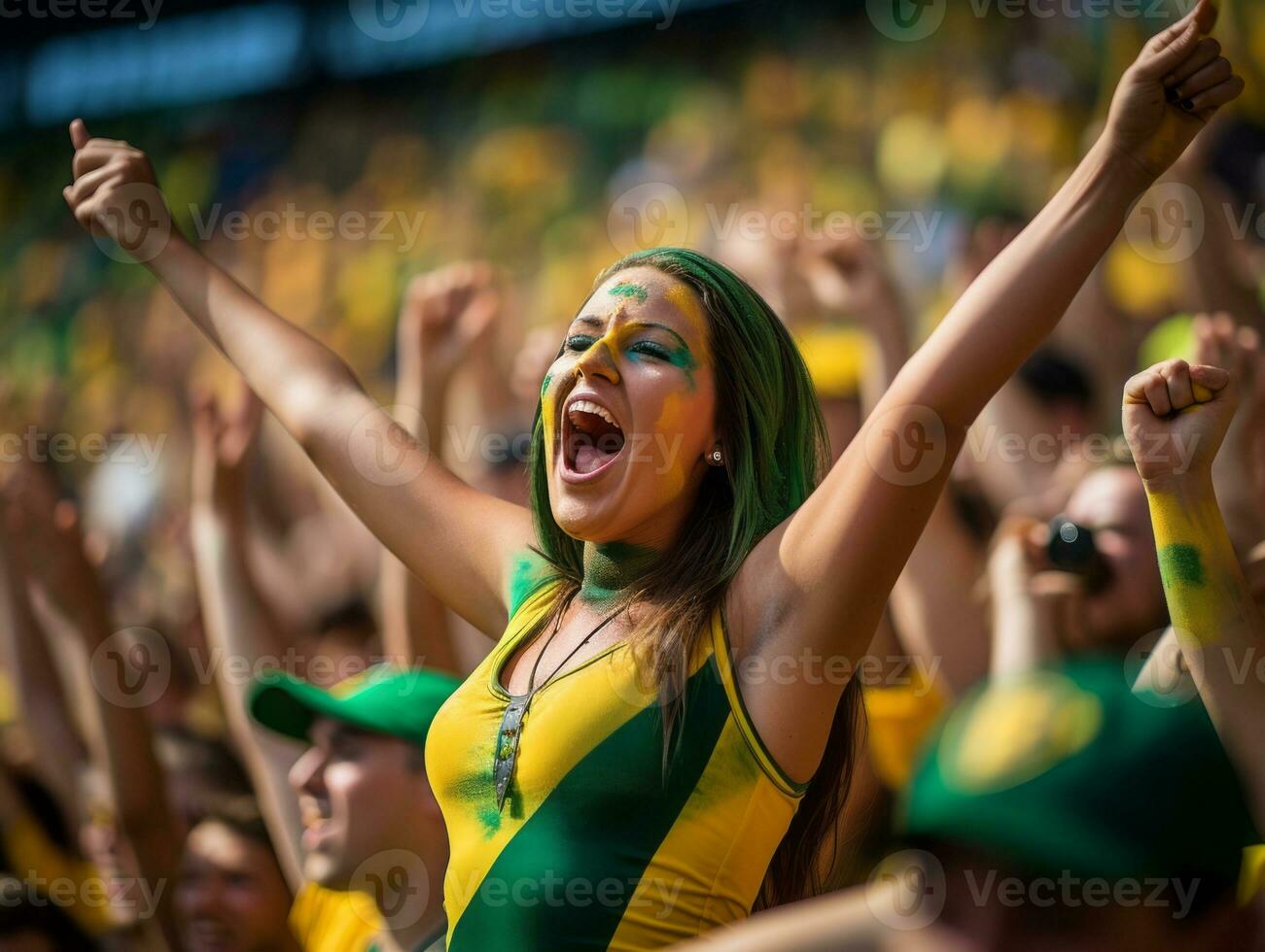 Brazilian woman celebrates her soccer teams victory AI Generative photo