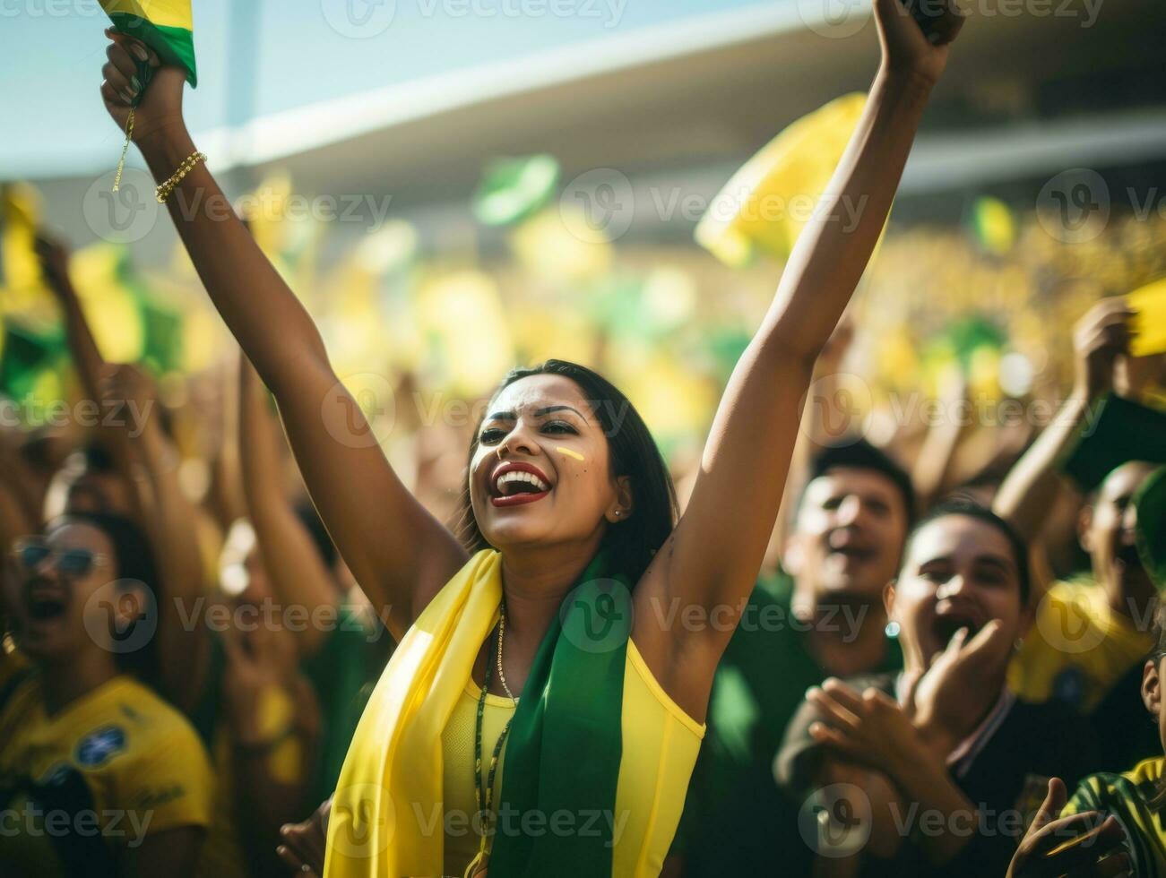 Brazilian woman celebrates her soccer teams victory AI Generative photo