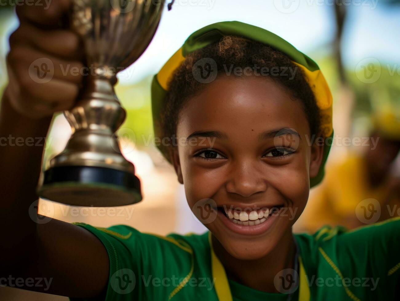 brasileño mujer celebra su fútbol equipos victoria ai generativo foto