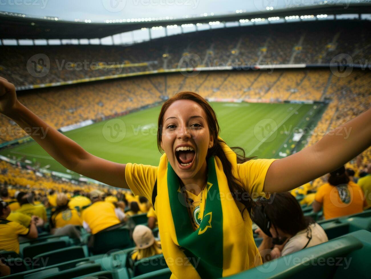 Brazilian woman celebrates her soccer teams victory AI Generative photo