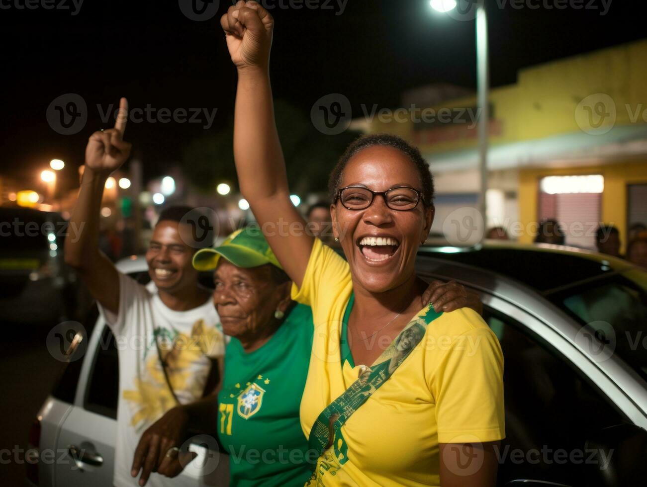 Brazilian woman celebrates her soccer teams victory AI Generative photo