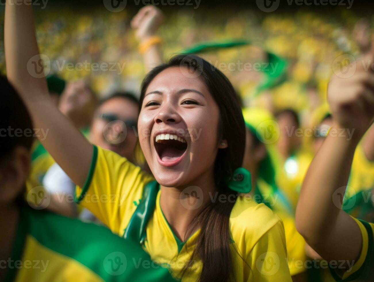 Brazilian woman celebrates her soccer teams victory AI Generative photo