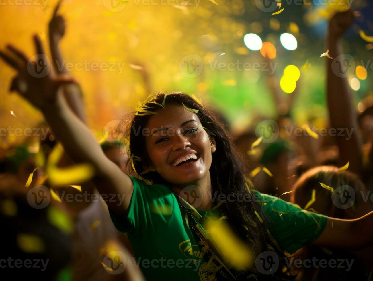 Brazilian woman celebrates her soccer teams victory AI Generative photo