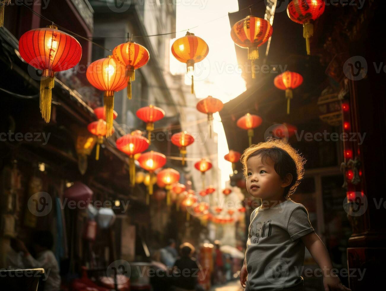 niño disfruta un sin prisa paseo mediante el vibrante ciudad calles ai generativo foto
