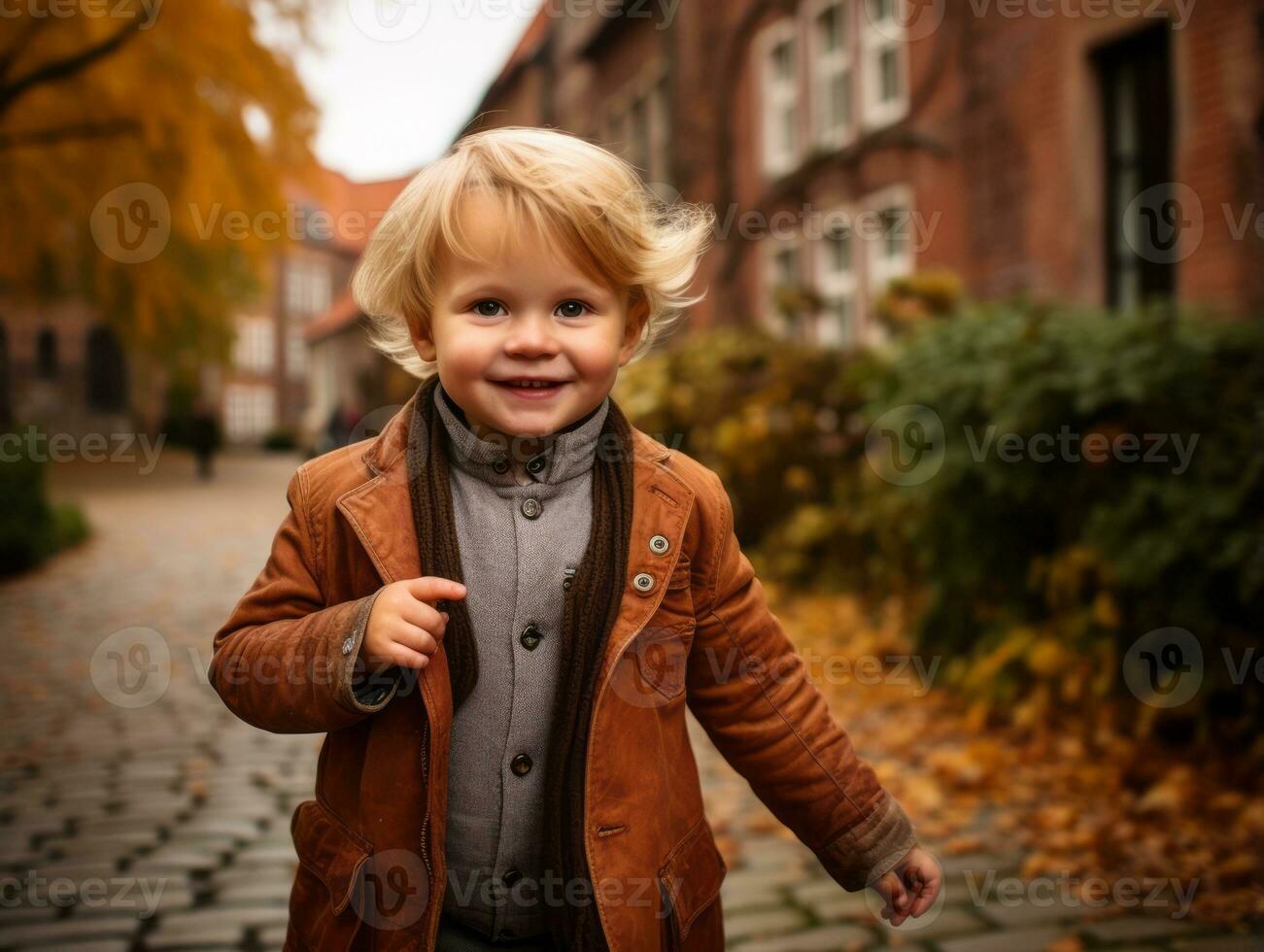 niño disfruta un sin prisa paseo mediante el vibrante ciudad calles ai generativo foto