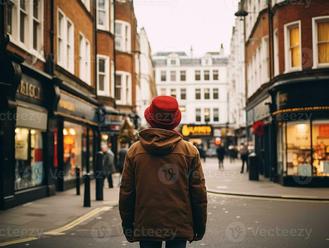 niño disfruta un sin prisa paseo mediante el vibrante ciudad calles ai generativo foto