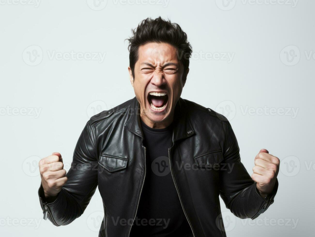 40 year old asian man in emotional pose on white background AI Generative photo