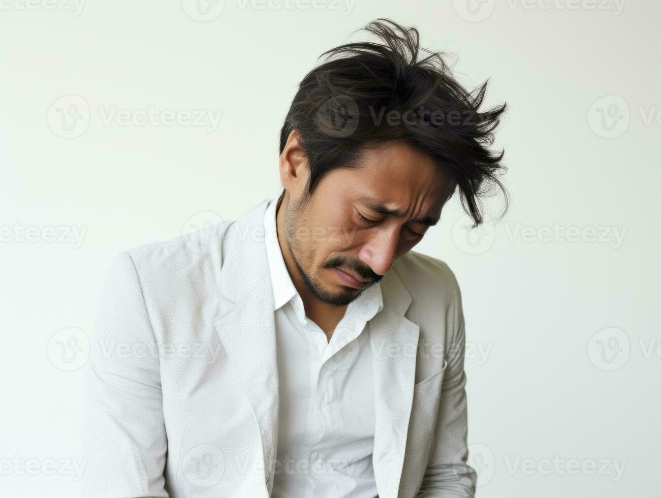 40 year old asian man in emotional pose on white background AI Generative photo