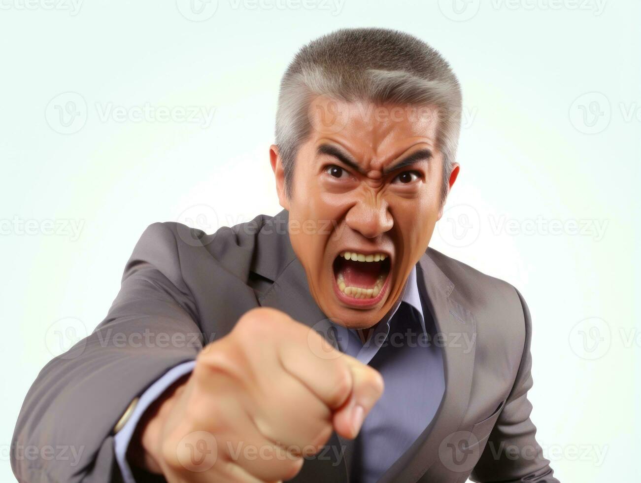 40 year old asian man in emotional pose on white background AI Generative photo