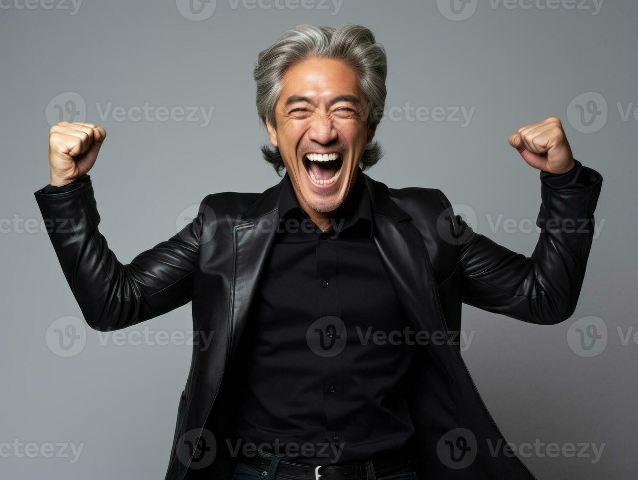 40 year old asian man in emotional pose on white background AI Generative photo