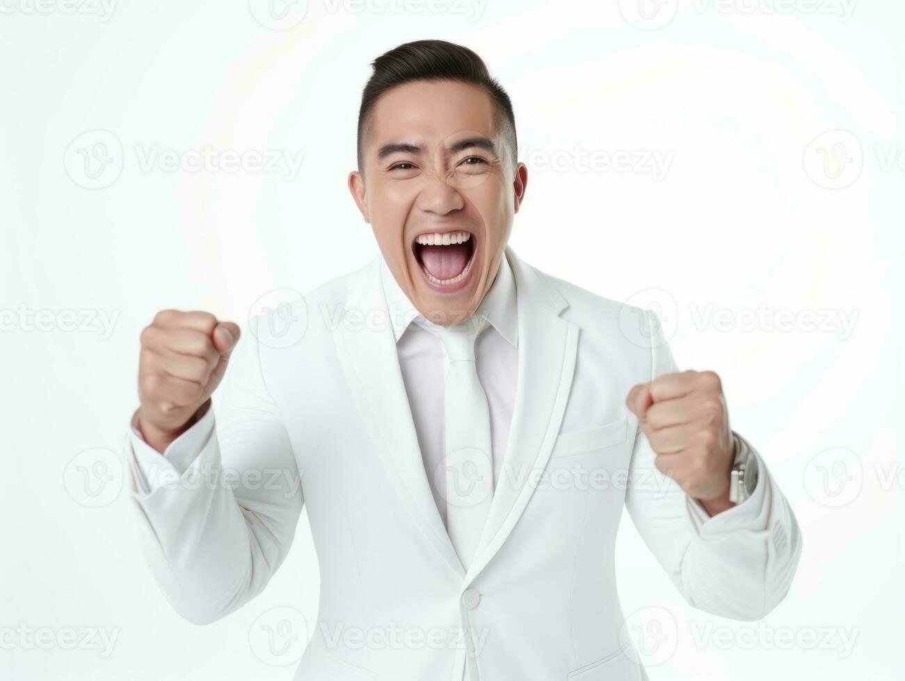 40 year old asian man in emotional pose on white background AI Generative photo
