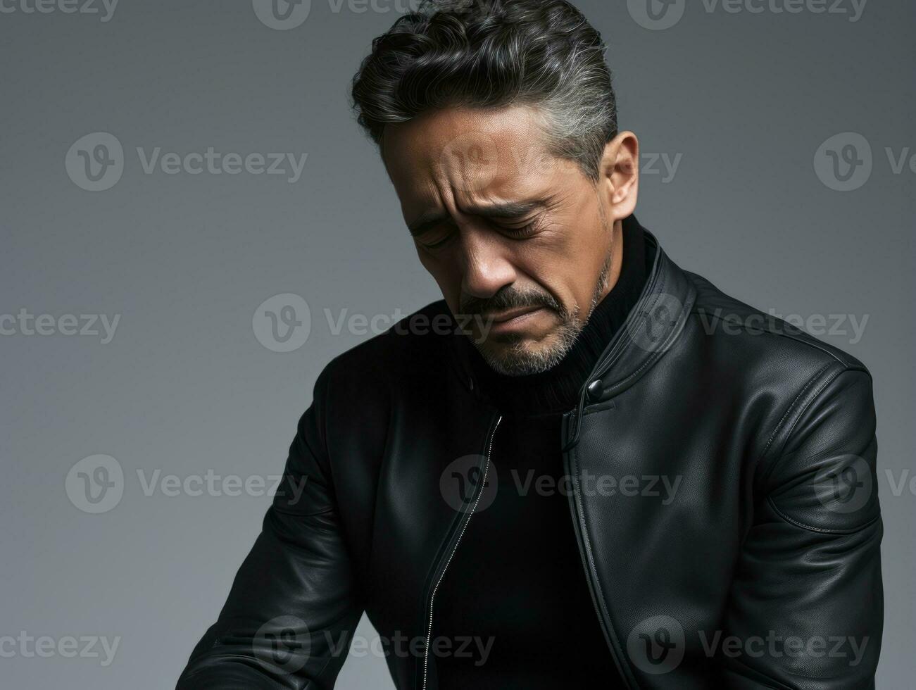 40 year old asian man in emotional pose on white background AI Generative photo