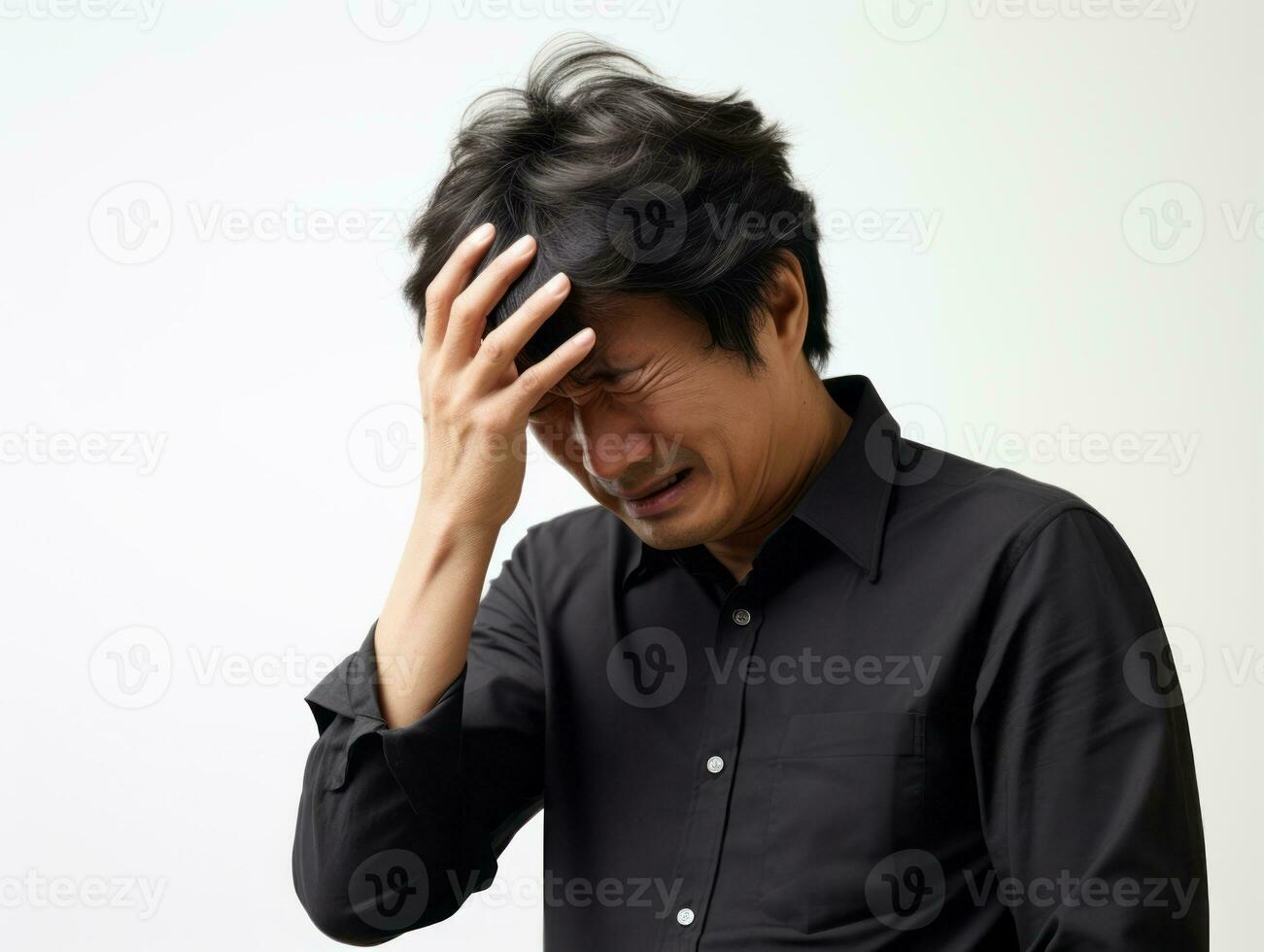 40 year old asian man in emotional pose on white background AI Generative photo