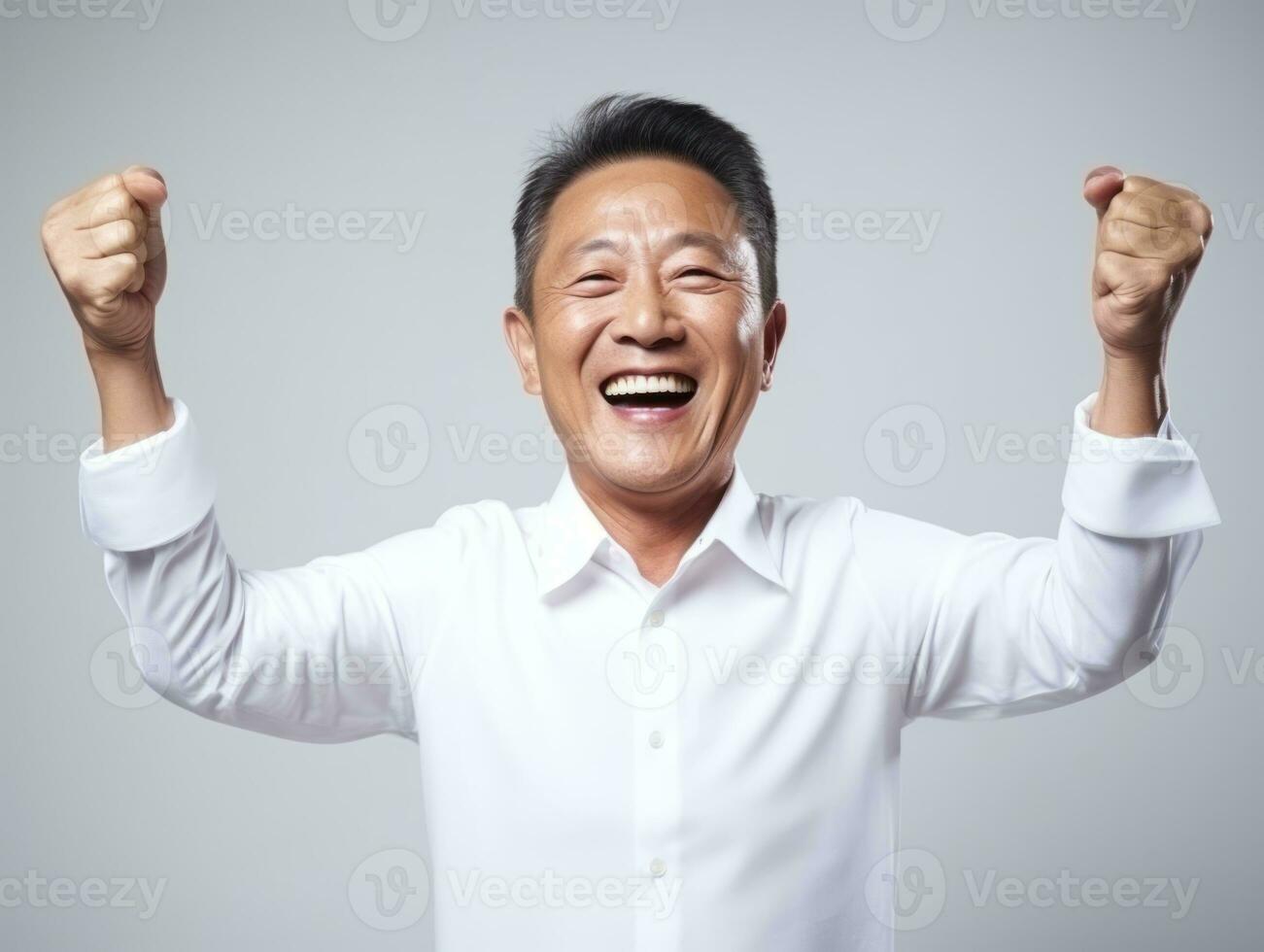 40 year old asian man in emotional pose on white background AI - 40 Year Old Japanese Man Goes Viral