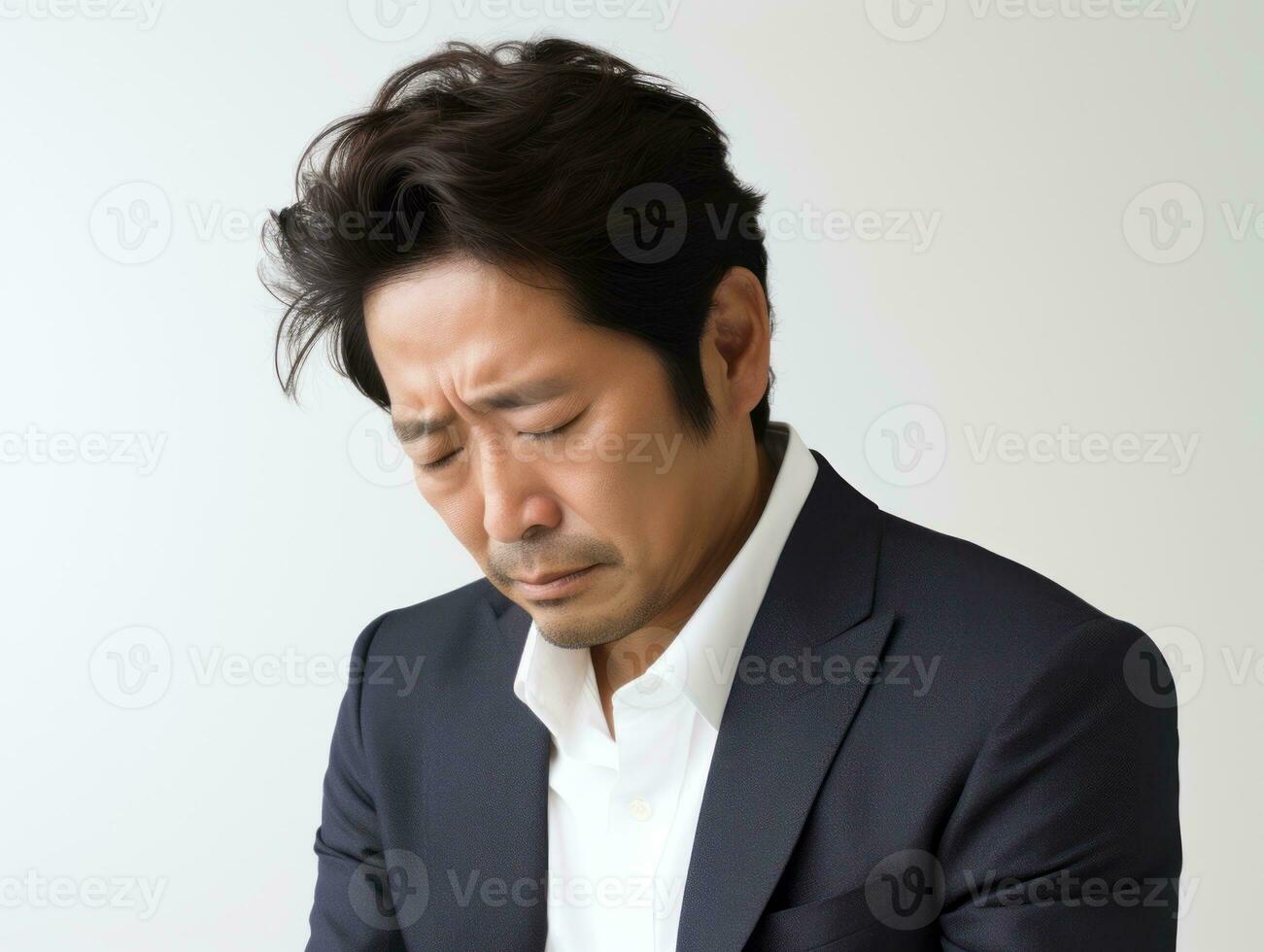40 year old asian man in emotional pose on white background AI - 40 Year Old Japanese Man Goes Viral