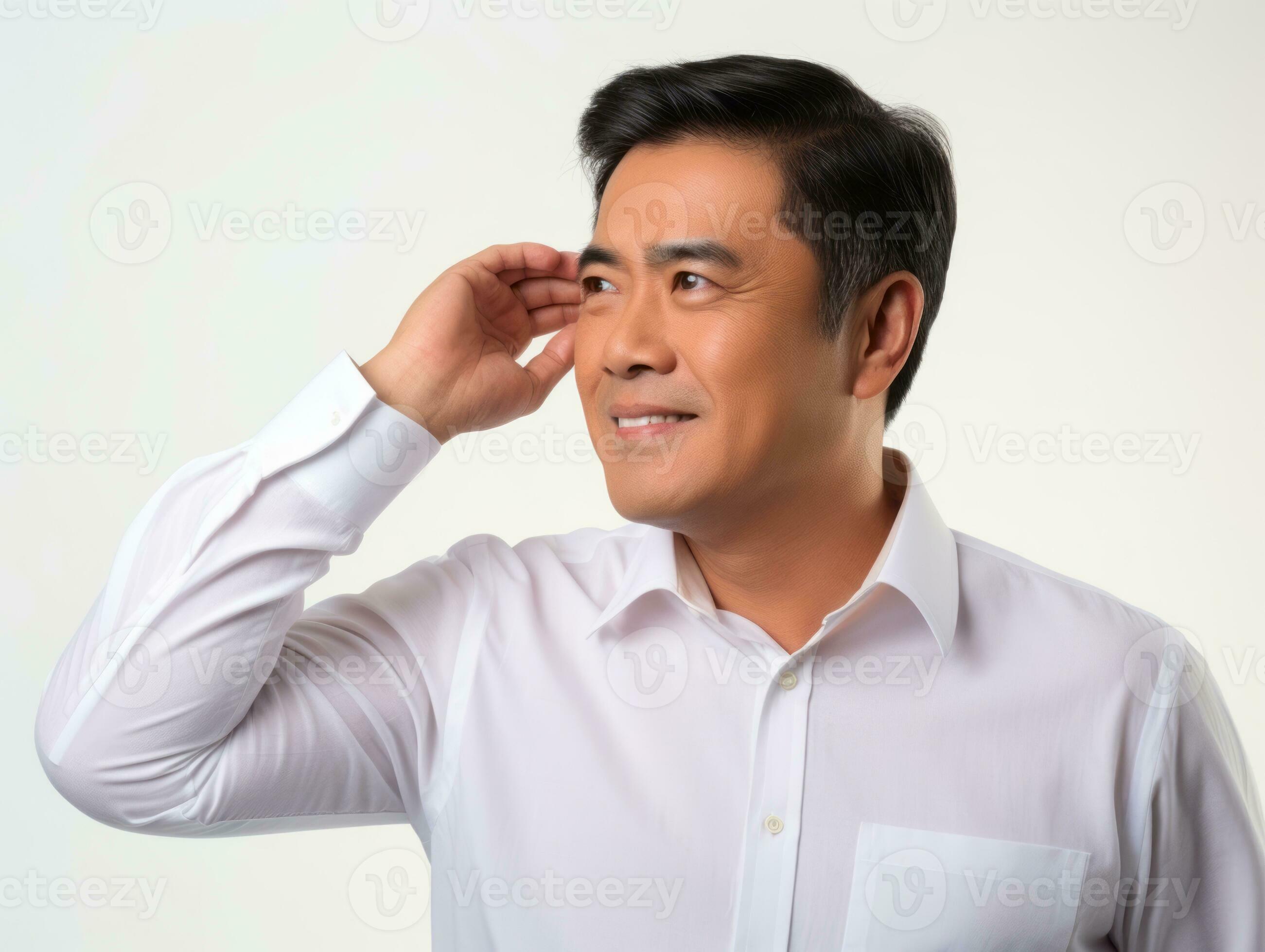 40 year old asian man in emotional pose on white background AI - 40 Year Old Japanese Man Goes Viral