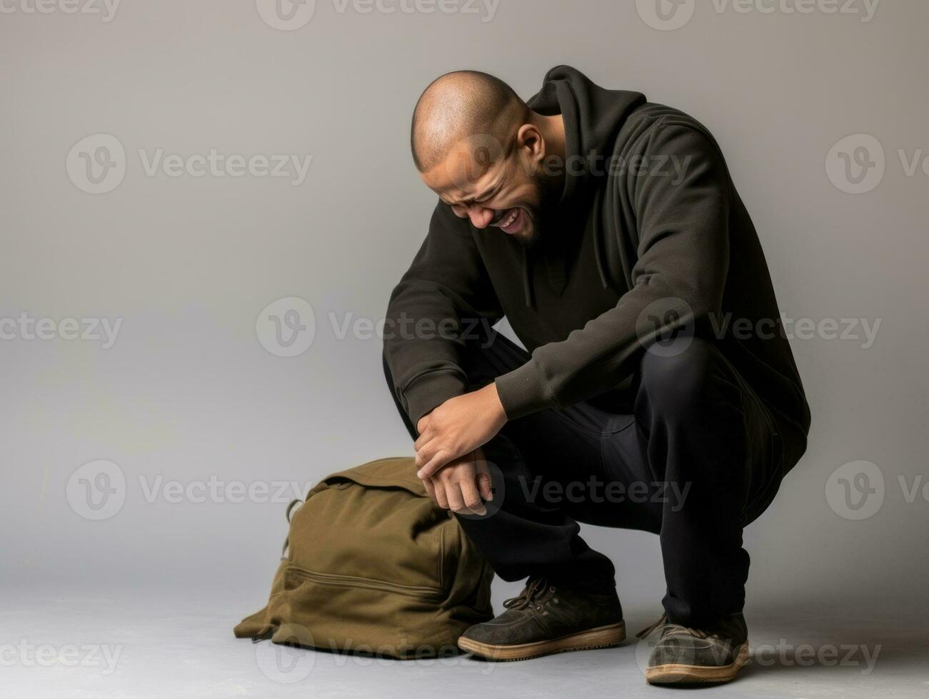 40 year old asian man in emotional pose on white background AI Generative photo