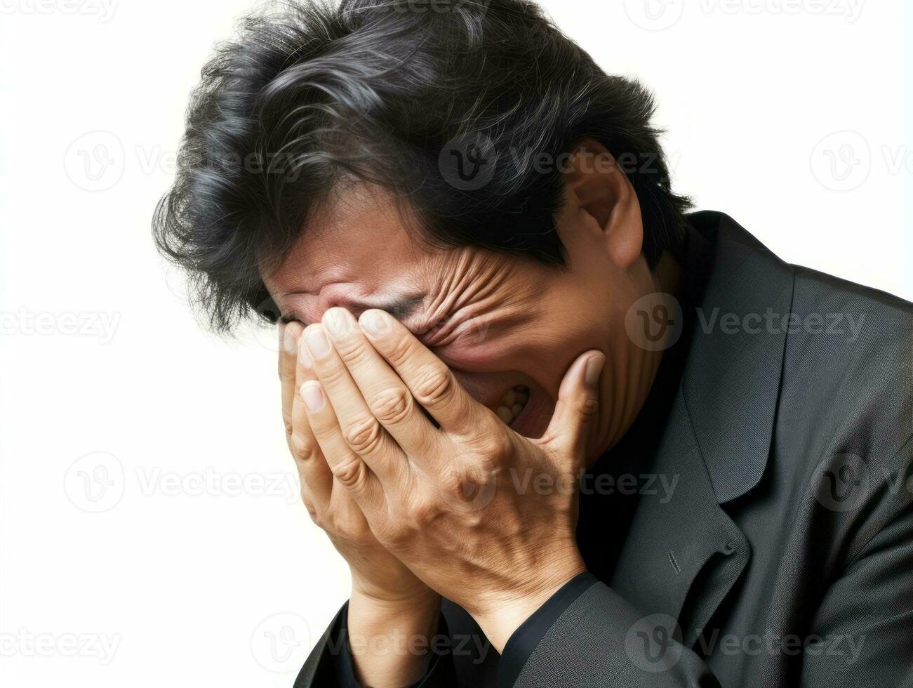 40 year old asian man in emotional pose on white background AI Generative photo