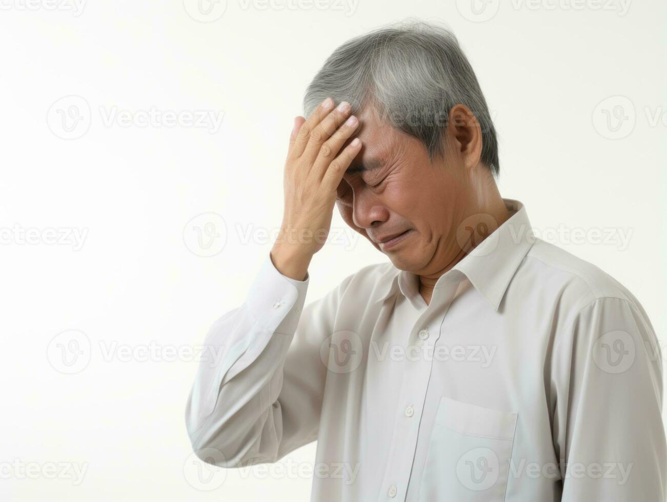 40 year old asian man in emotional pose on white background AI Generative photo