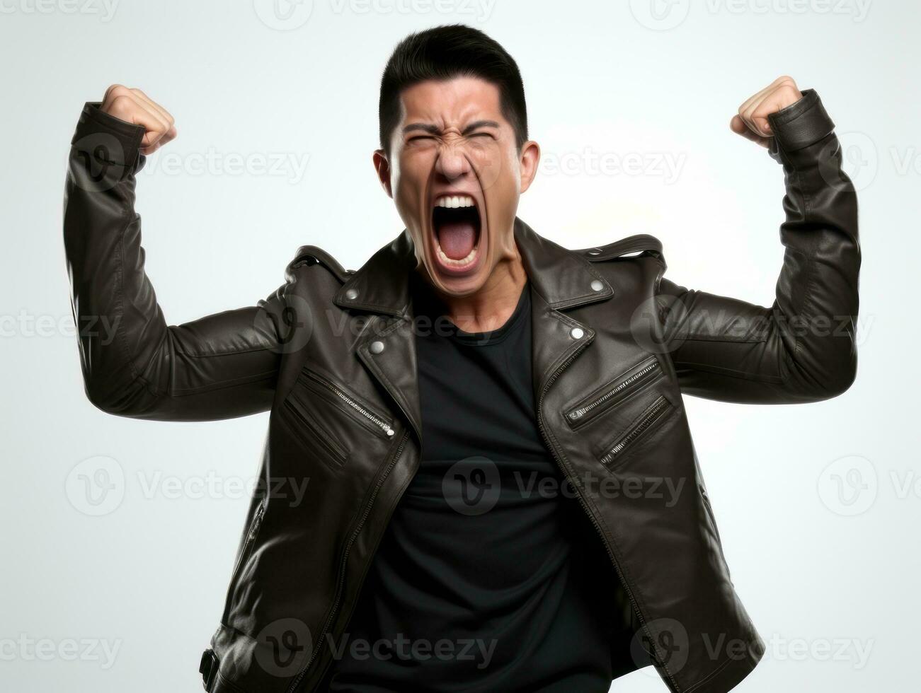 40 year old asian man in emotional pose on white background AI Generative photo