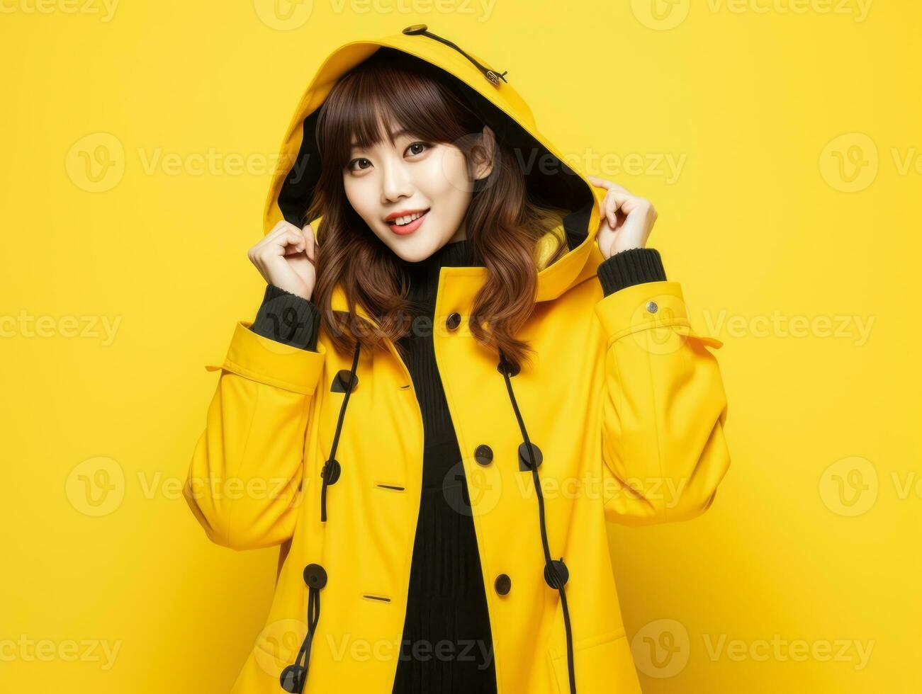 Asian woman in playful pose on solid background AI Generative photo