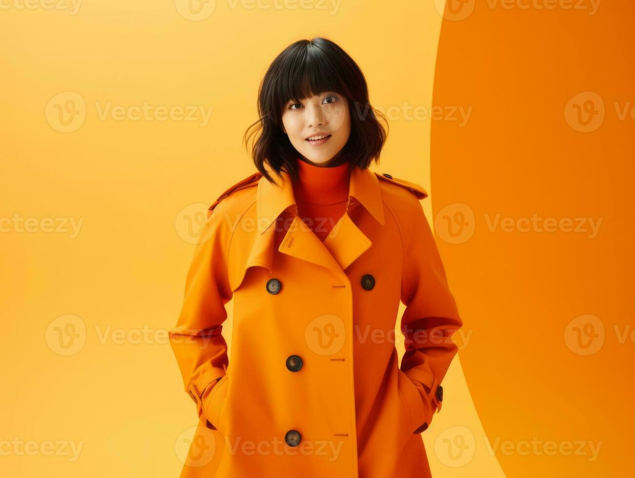 Asian woman in playful pose on solid background AI Generative photo