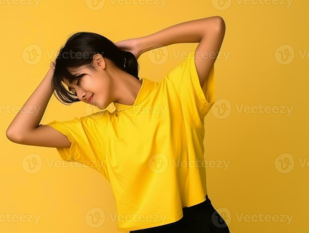 Asian woman in playful pose on solid background AI Generative photo