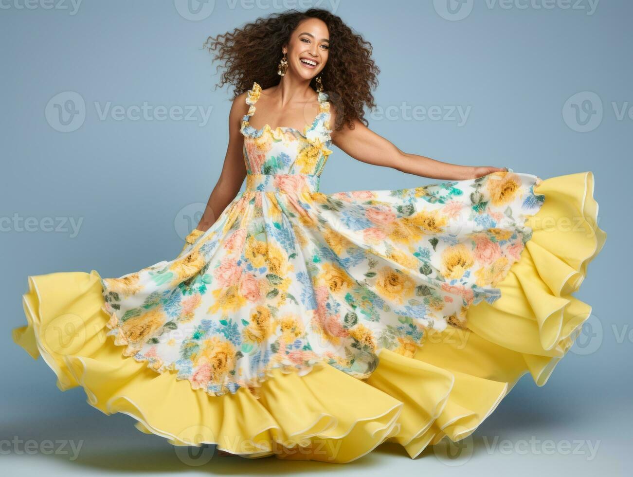 Mexican woman in playful pose on solid background AI Generative photo