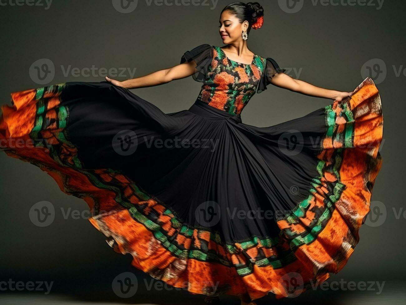 Mexican woman in playful pose on solid background AI Generative photo