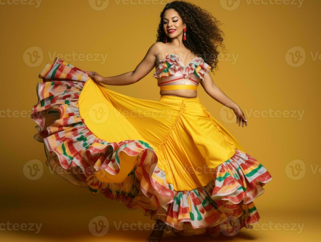 Mexican woman in playful pose on solid background AI Generative photo